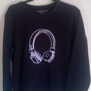 French Connection black crewneck sweatshirt headphones size L